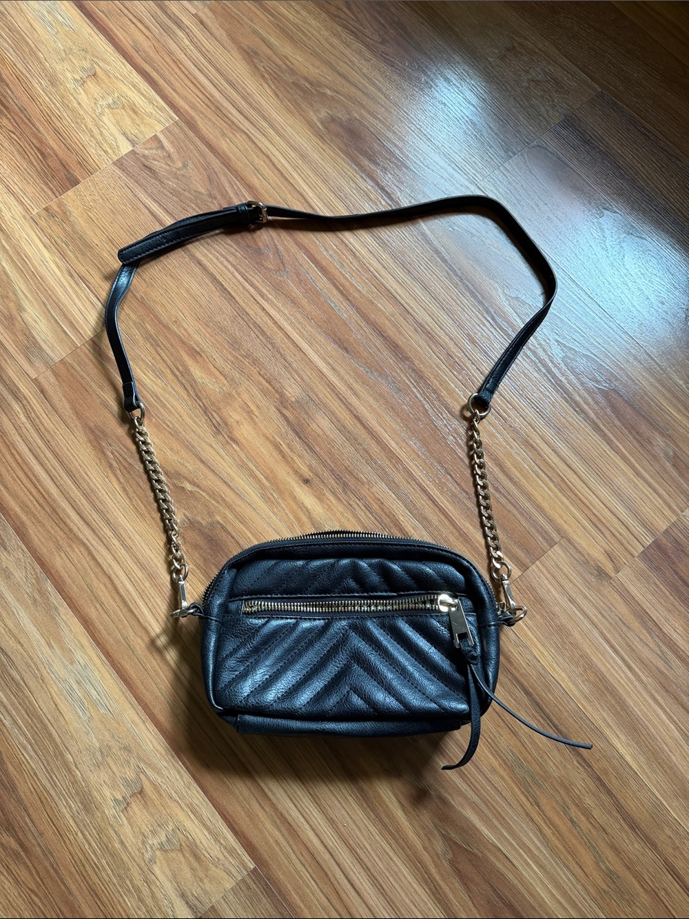 Charming Charlie Black Quilted Crossbody with Gold Chain